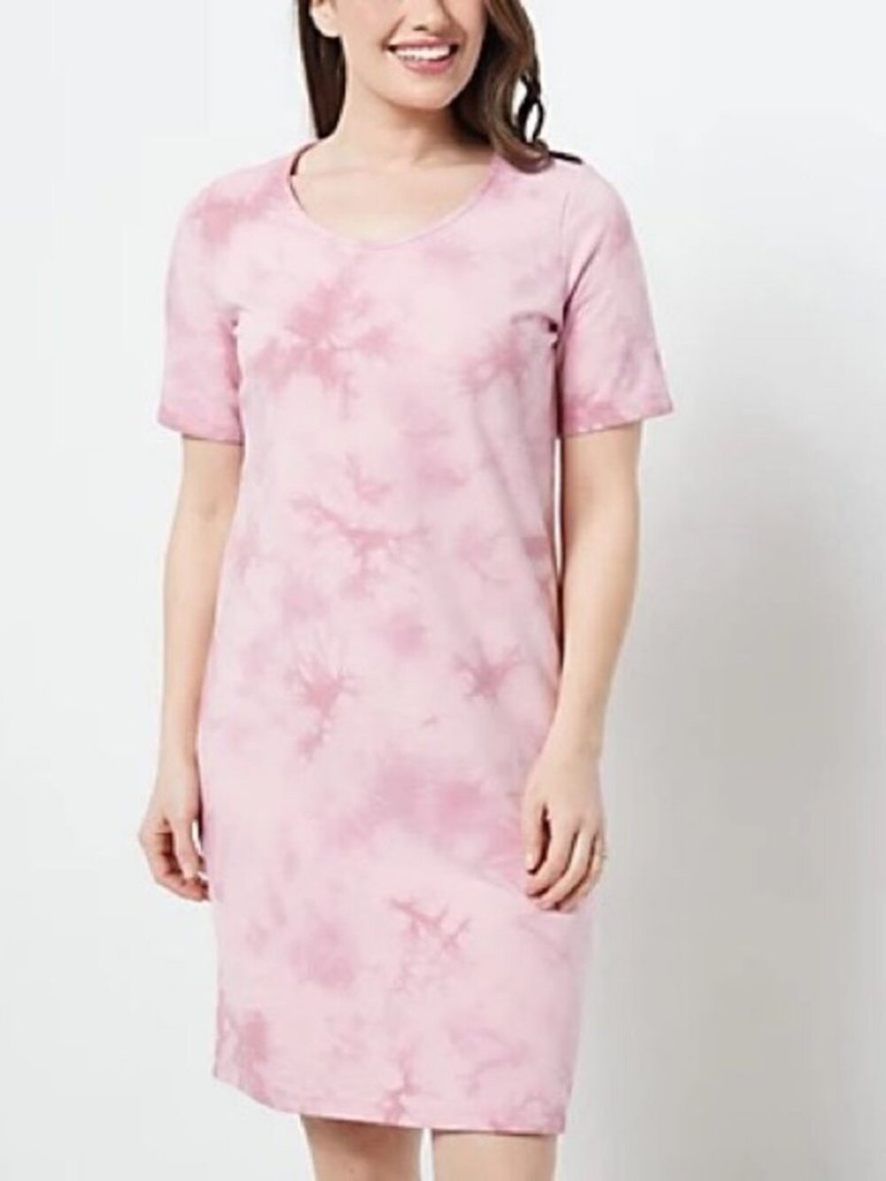 Denim & Co. French Terry Crystal Wash Tie-Dye T-Shirt Dress